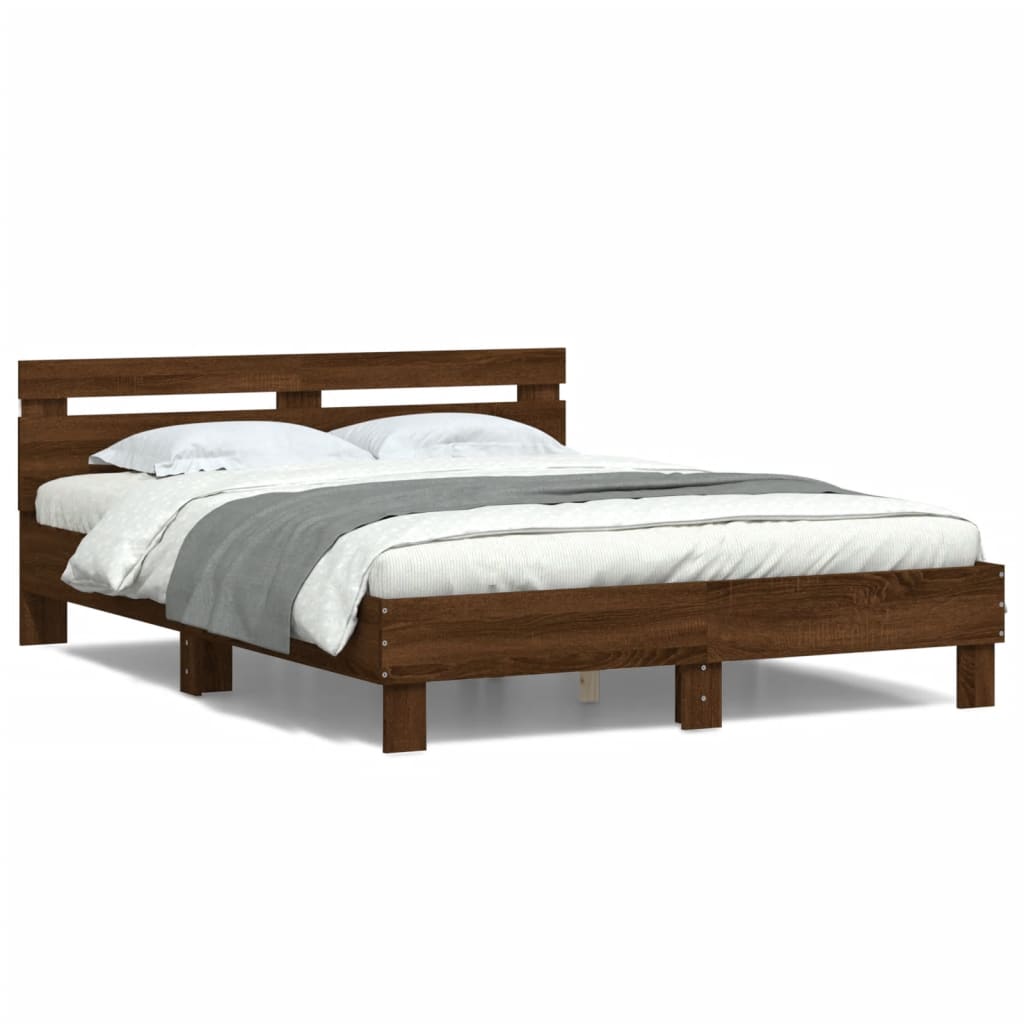 barna tölgy színű ágykeret fejtámlával és LED-del 140x190 cm