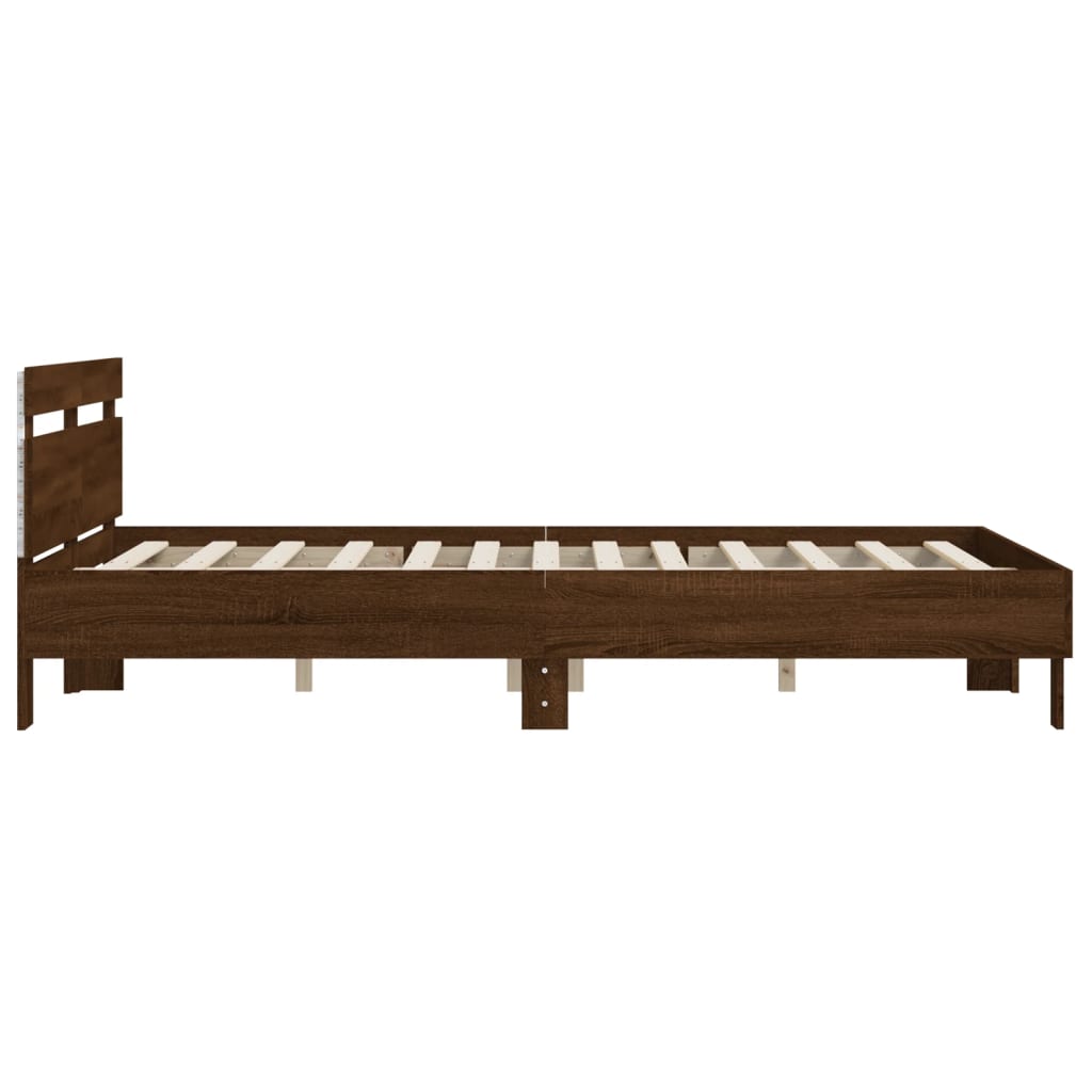 barna tölgy színű ágykeret fejtámlával és LED-del 140x190 cm