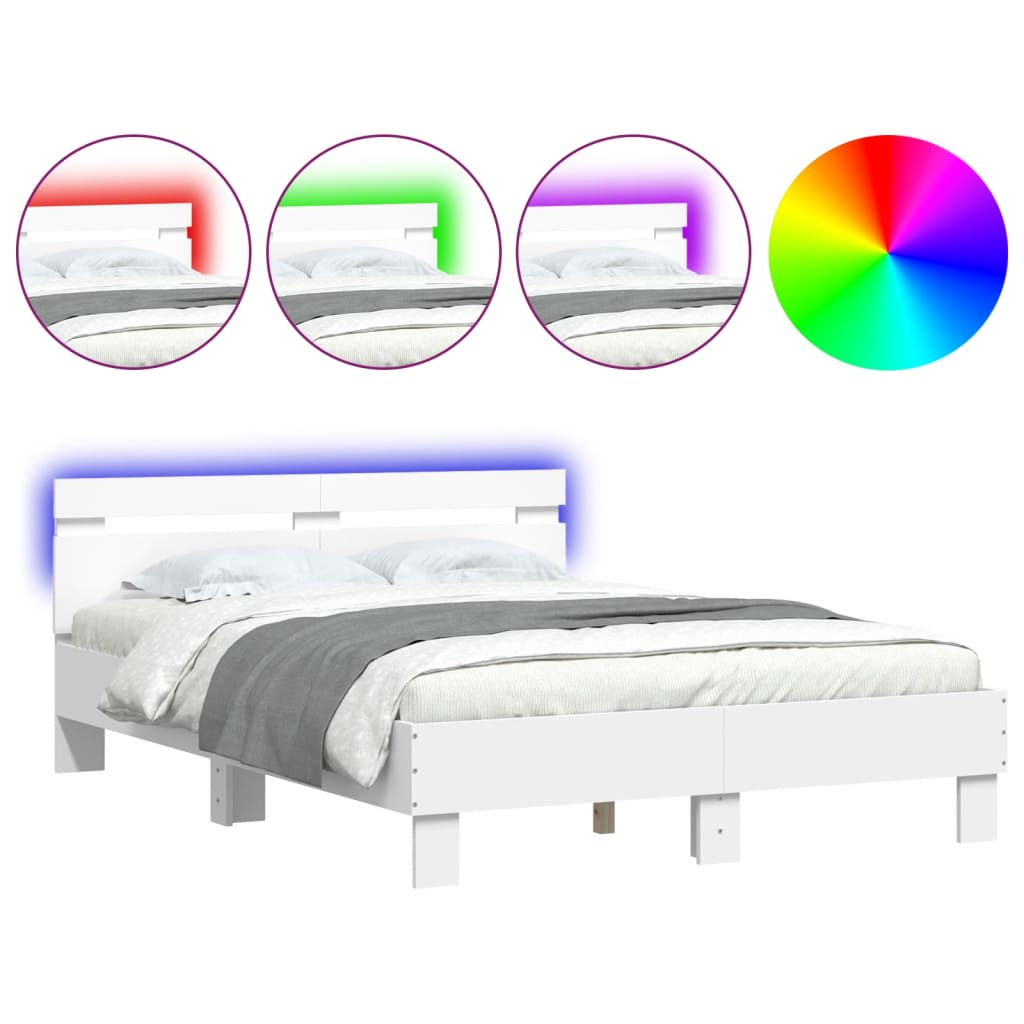 fehér ágykeret fejtámlával és LED-del 135 x 190 cm