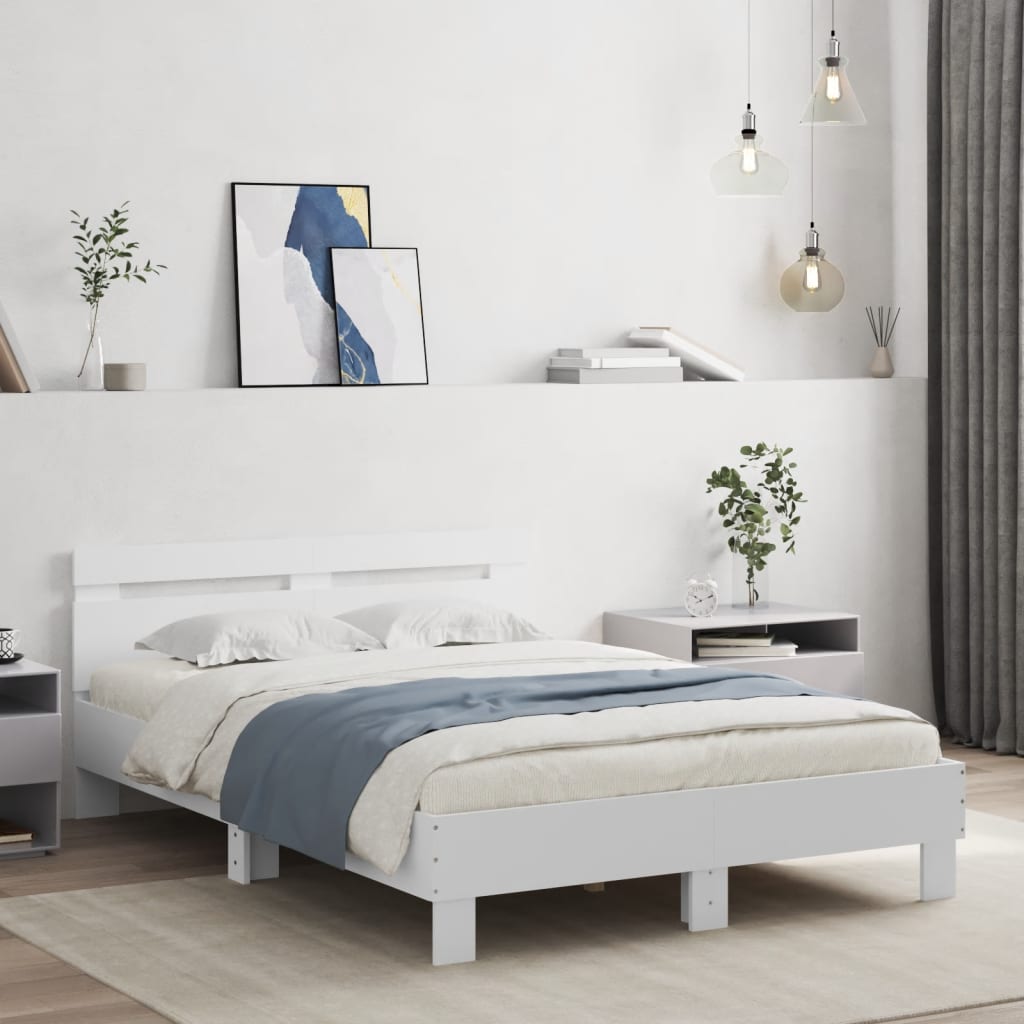 fehér ágykeret fejtámlával és LED-del 135 x 190 cm
