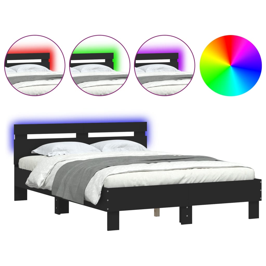 fekete ágykeret fejtámlával és LED-del 135 x 190 cm