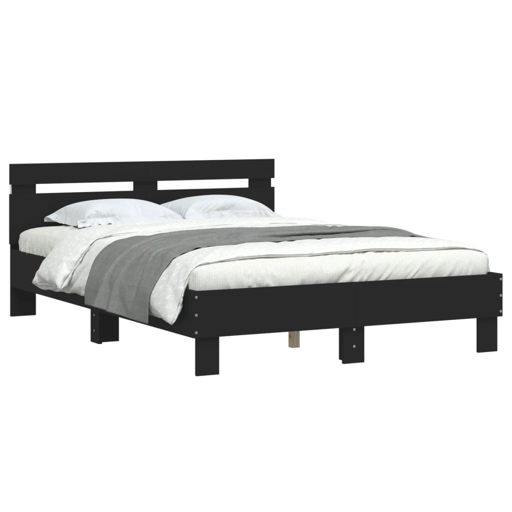 fekete ágykeret fejtámlával és LED-del 135 x 190 cm