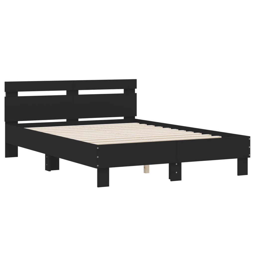 fekete ágykeret fejtámlával és LED-del 135 x 190 cm