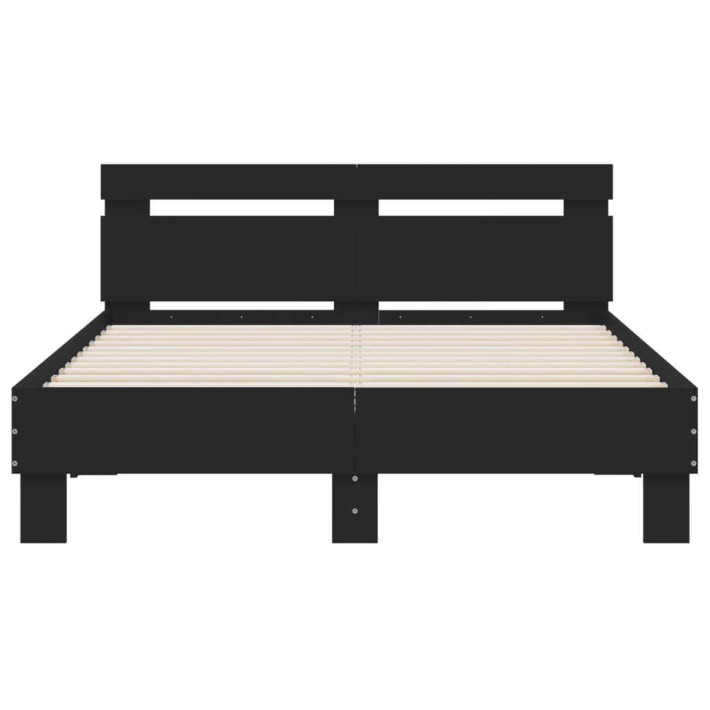 fekete ágykeret fejtámlával és LED-del 135 x 190 cm