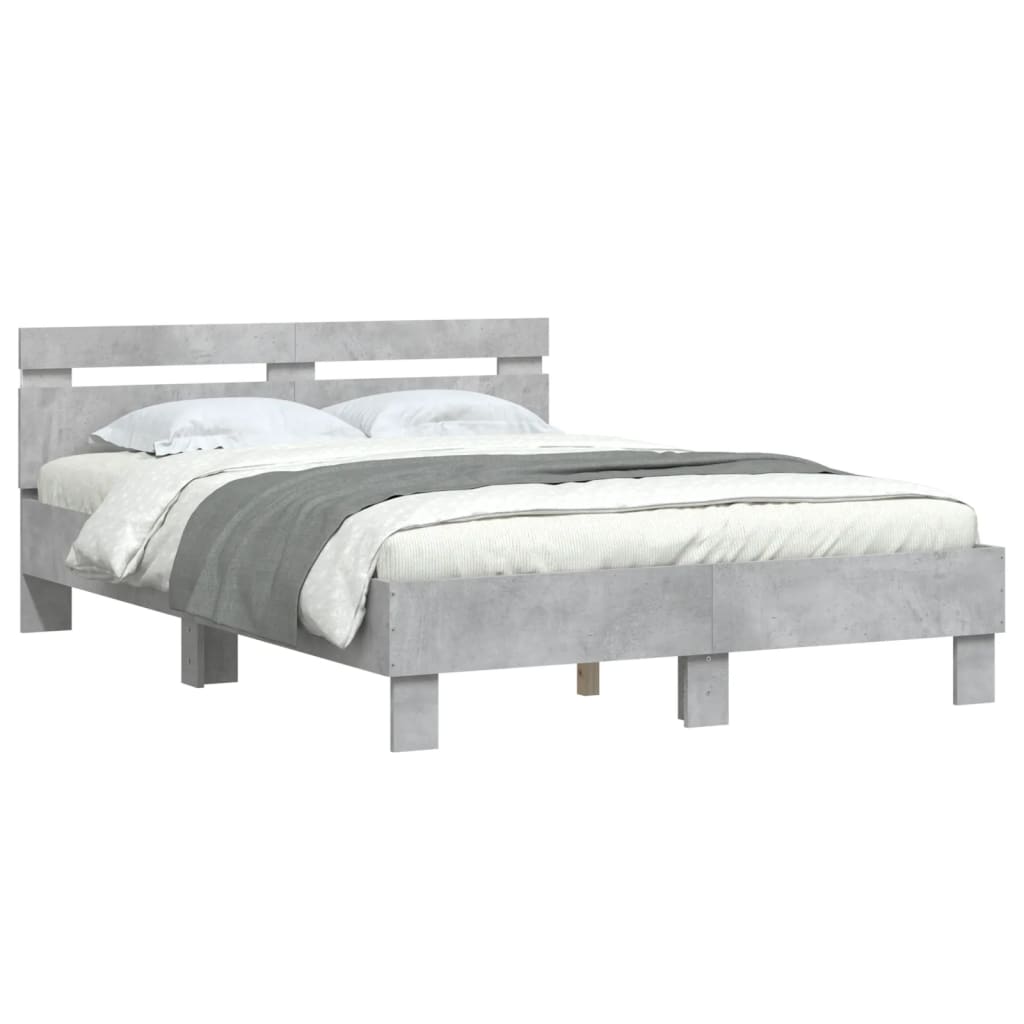 betonszürke ágykeret fejtámlával és LED-del 135x190 cm