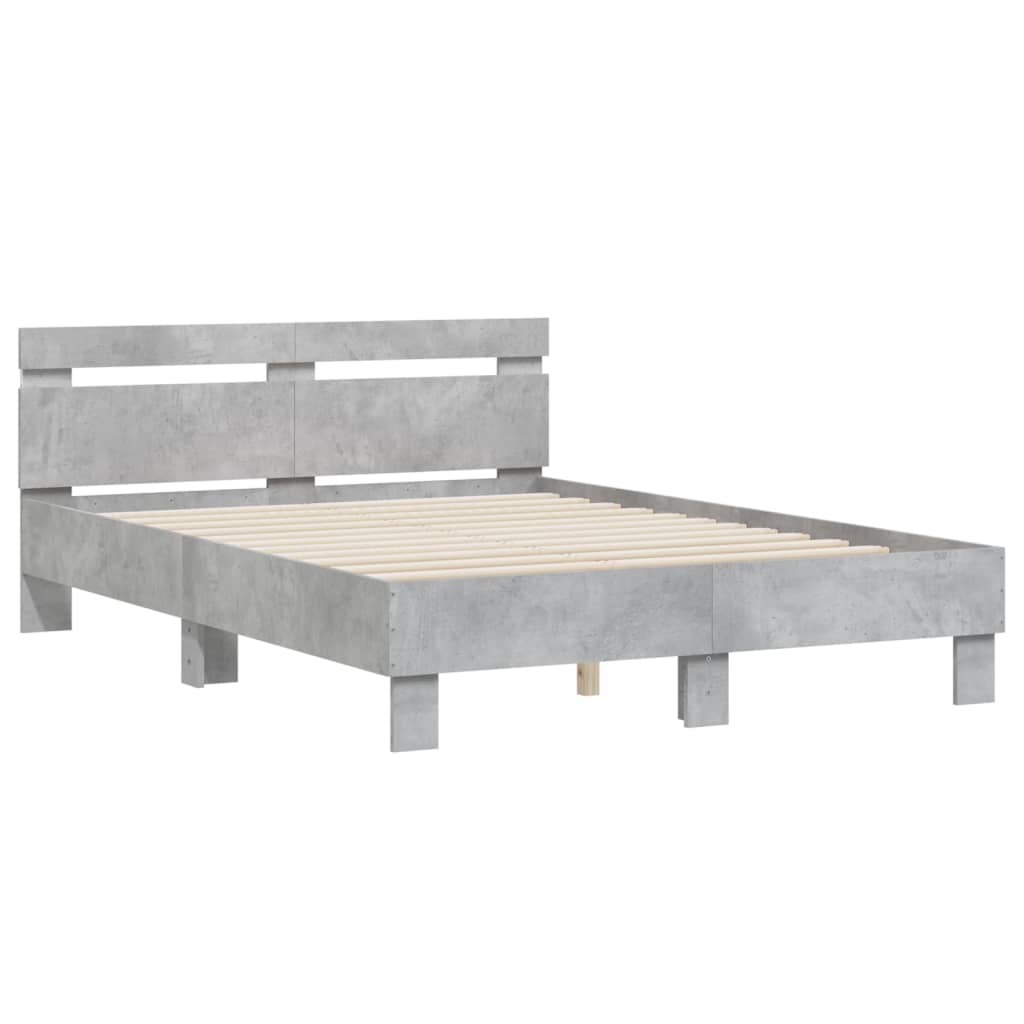 betonszürke ágykeret fejtámlával és LED-del 135x190 cm