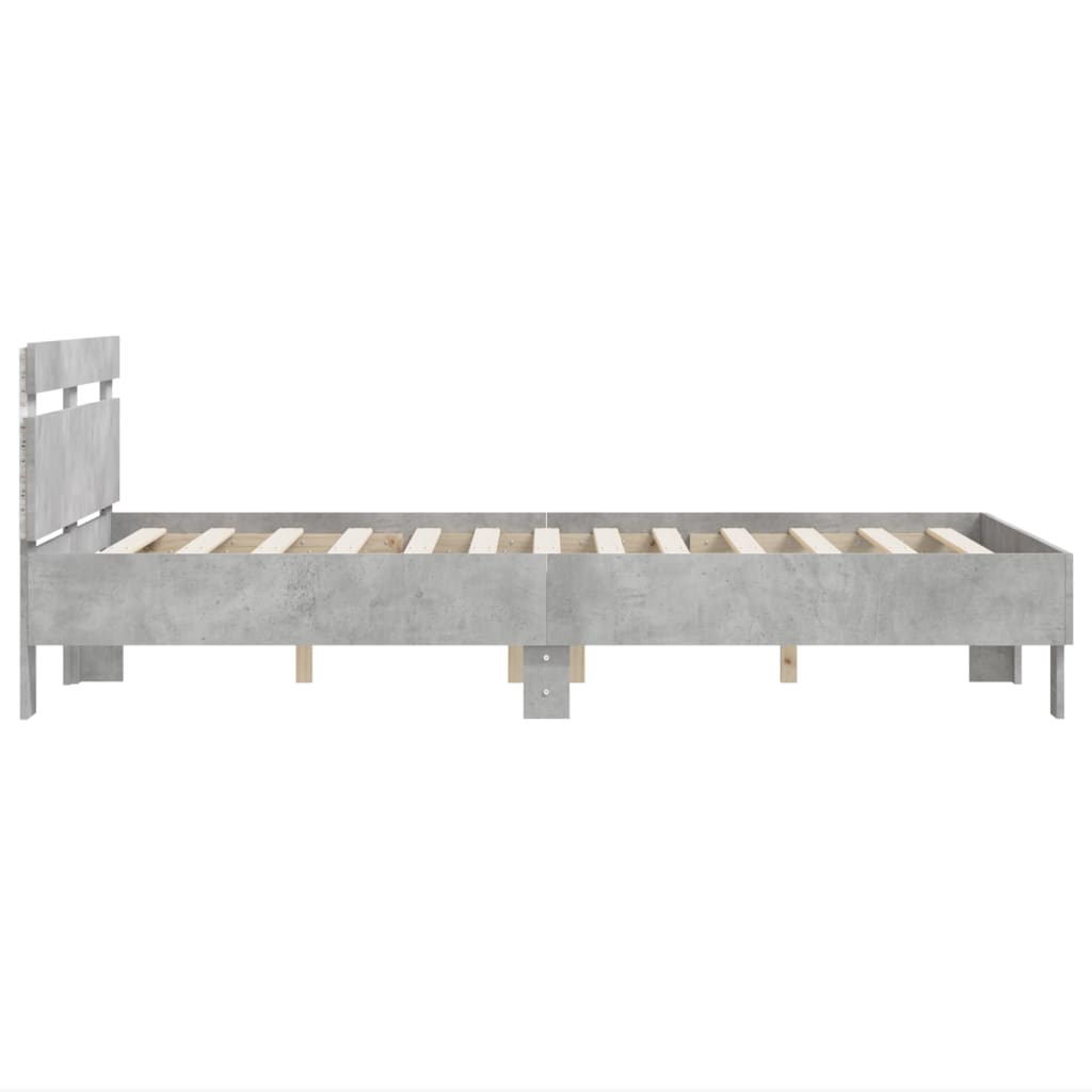 betonszürke ágykeret fejtámlával és LED-del 135x190 cm