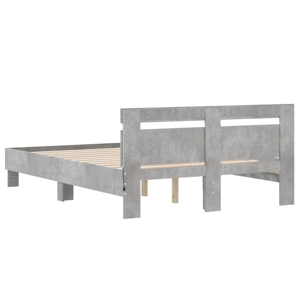 betonszürke ágykeret fejtámlával és LED-del 135x190 cm