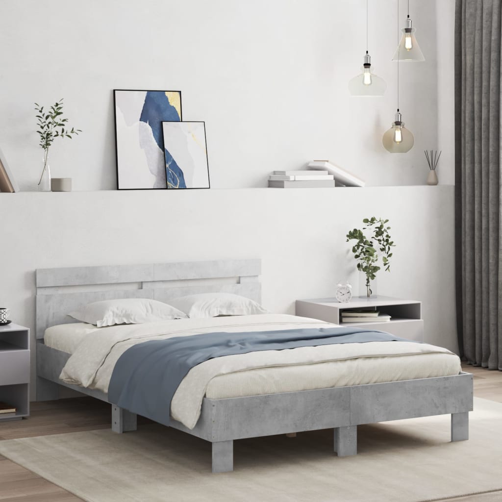 betonszürke ágykeret fejtámlával és LED-del 135x190 cm