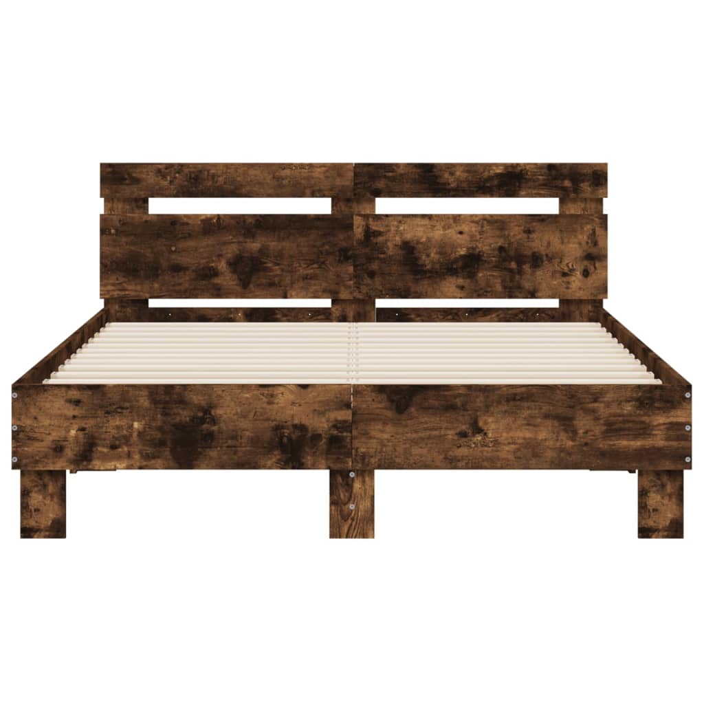 füstös tölgy színű ágykeret fejtámlával és LED-del 135x190 cm