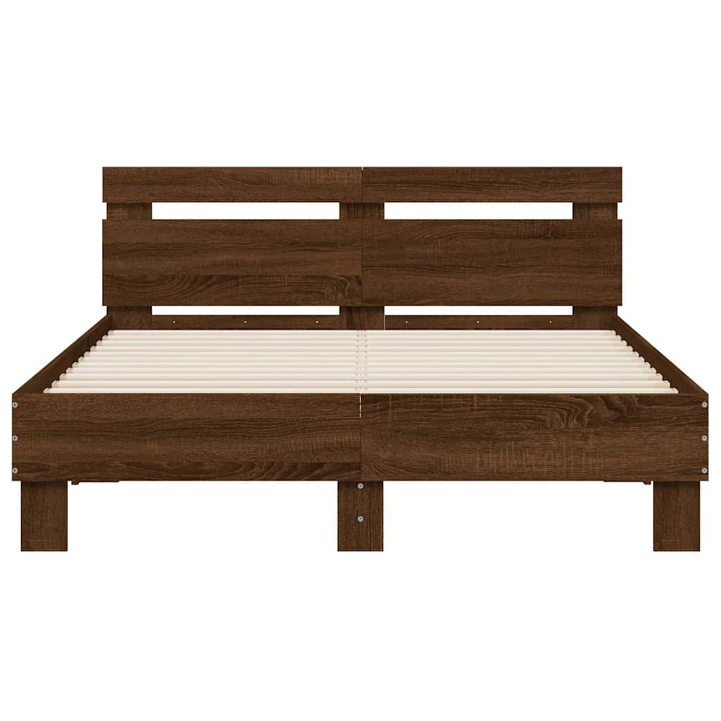 barna tölgy színű ágykeret fejtámlával és LED-del 135x190 cm
