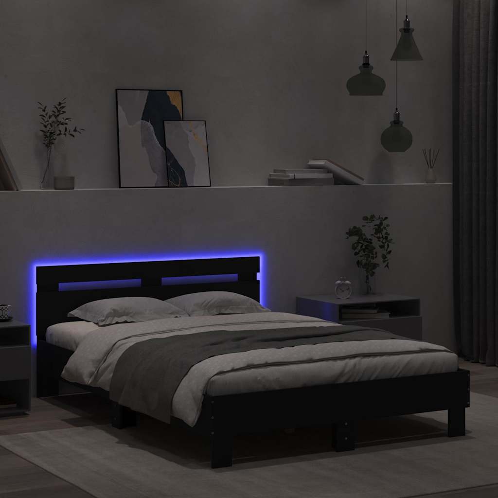 fekete ágykeret fejtámlával és LED-del 120 x 190 cm