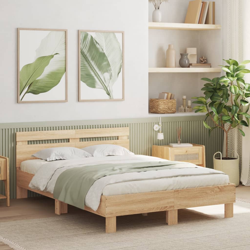 sonoma tölgy színű ágykeret fejtámlával és LED-del 120x190 cm
