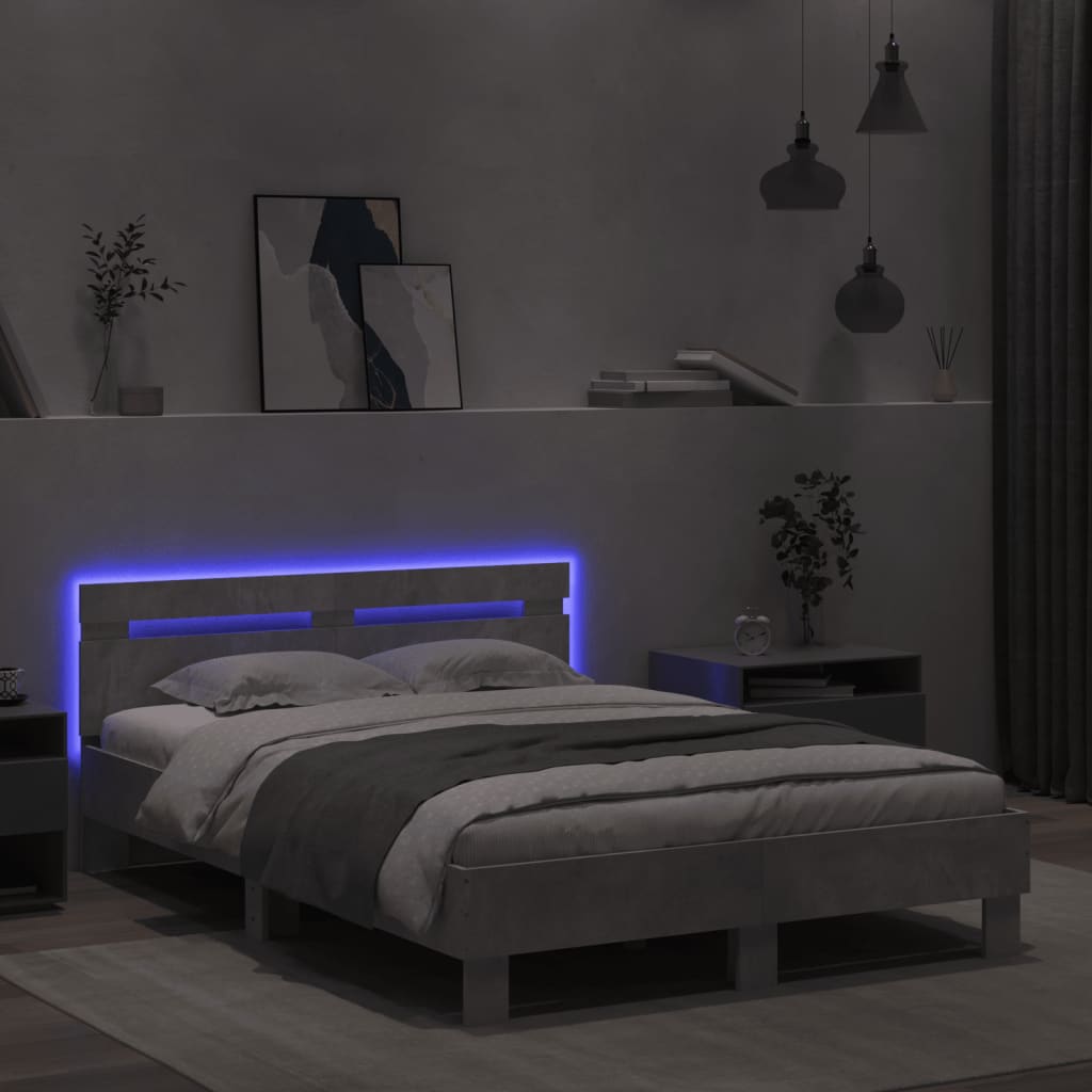 betonszürke ágykeret fejtámlával és LED-del 120x190 cm