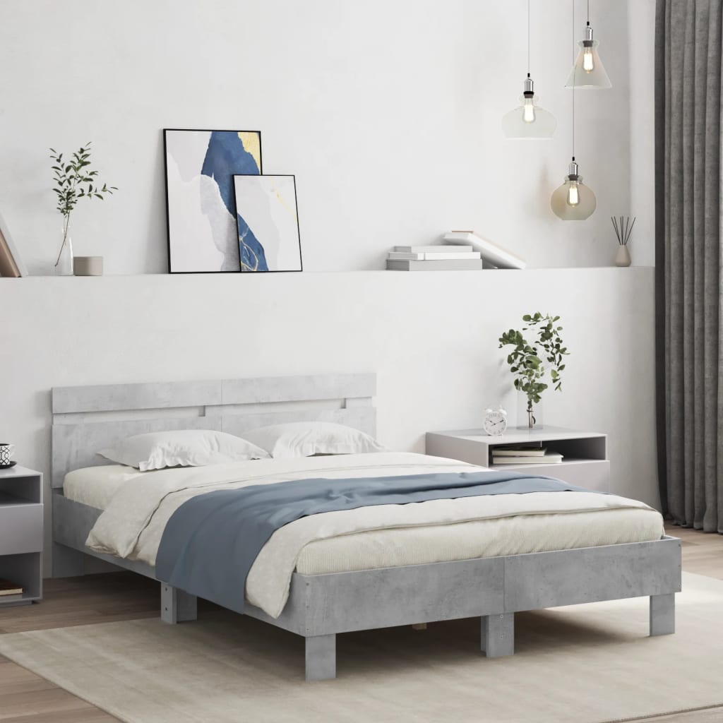 betonszürke ágykeret fejtámlával és LED-del 120x190 cm