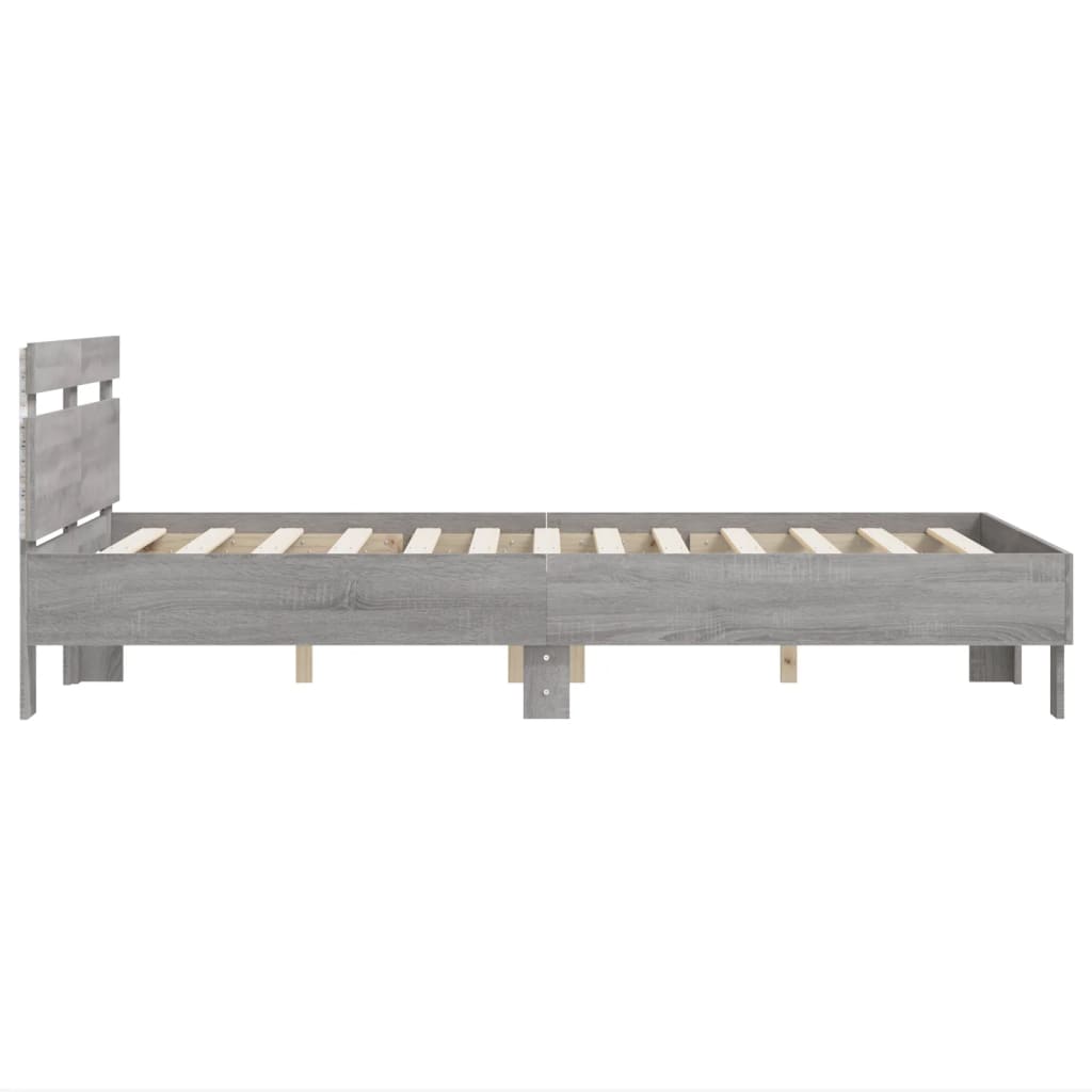 szürke sonoma színű ágykeret fejtámlával és LED-del 120x190 cm