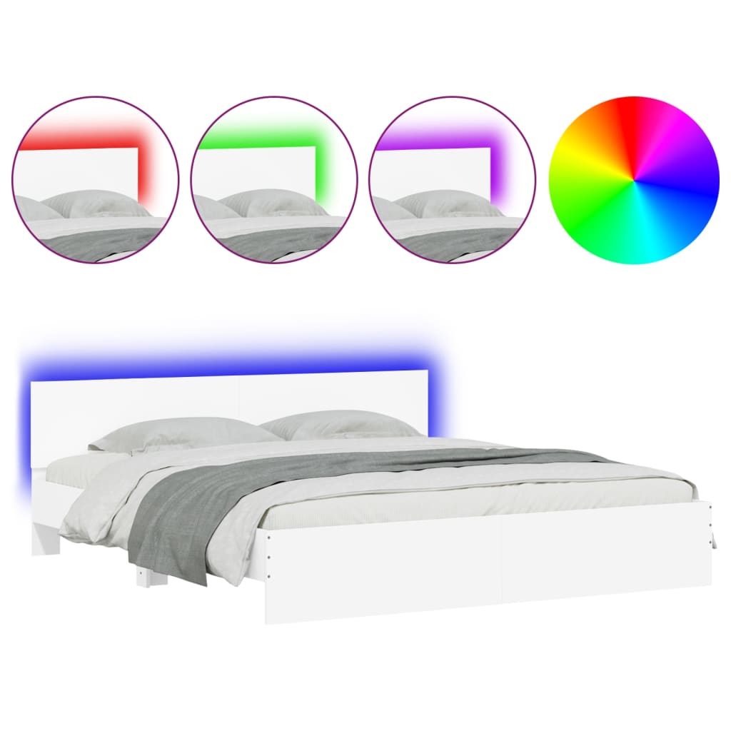 fehér ágykeret fejtámlával és LED-del 200 x 200 cm
