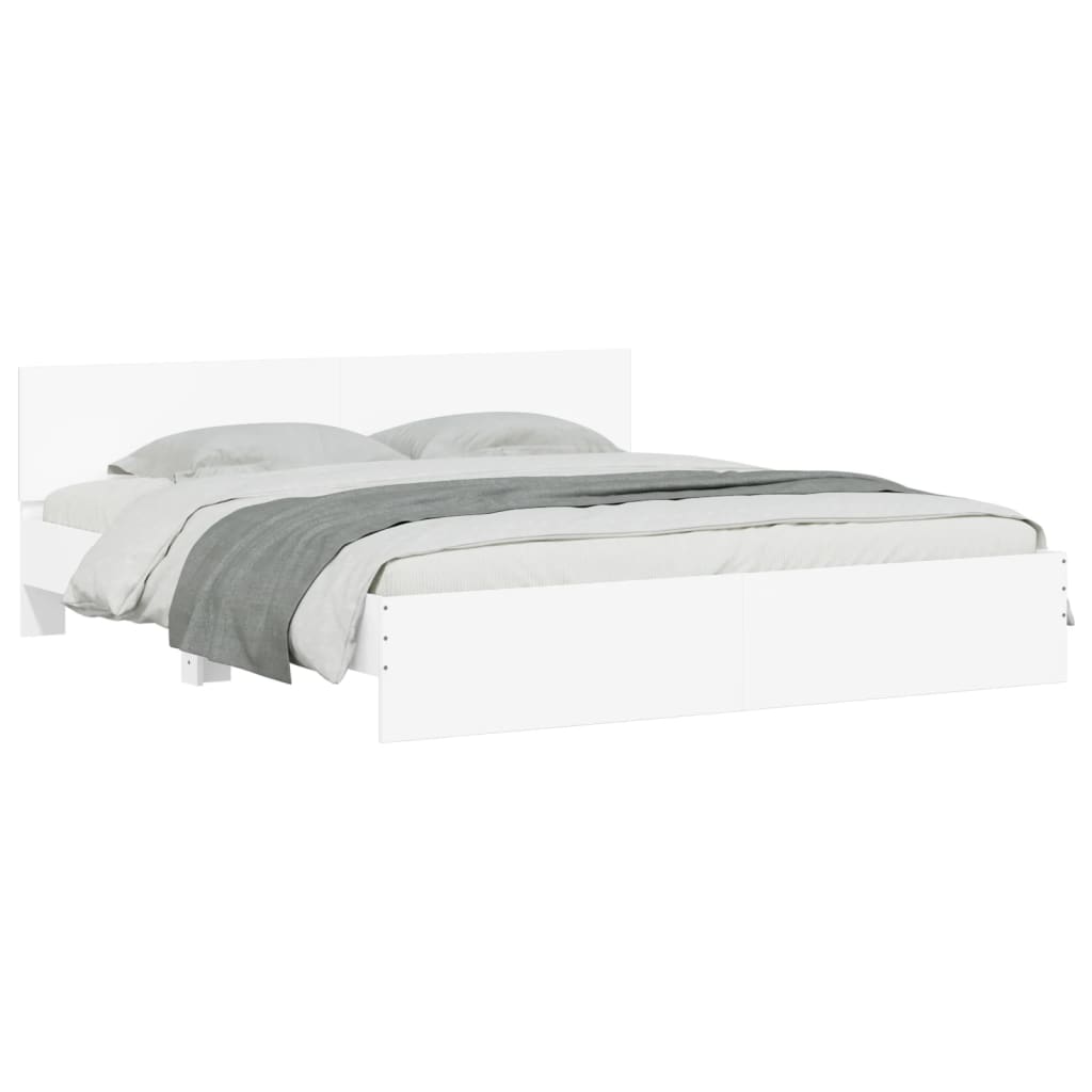 fehér ágykeret fejtámlával és LED-del 200 x 200 cm