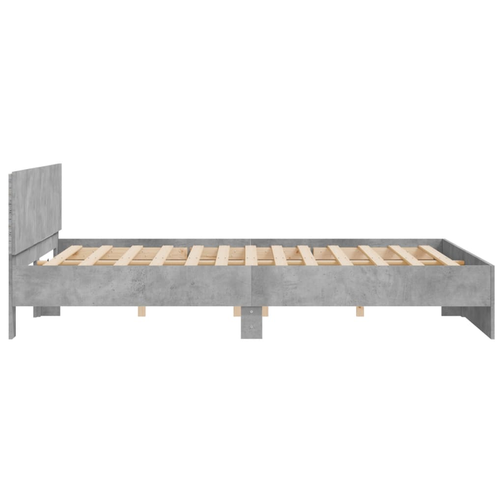 betonszürke ágykeret fejtámlával és LED-del 200 x 200 cm