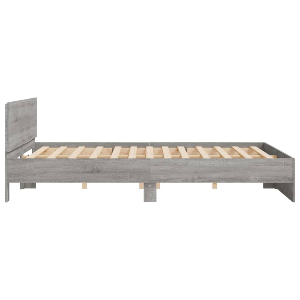 szürke sonoma színű ágykeret fejtámlával és LED-del 200x200 cm