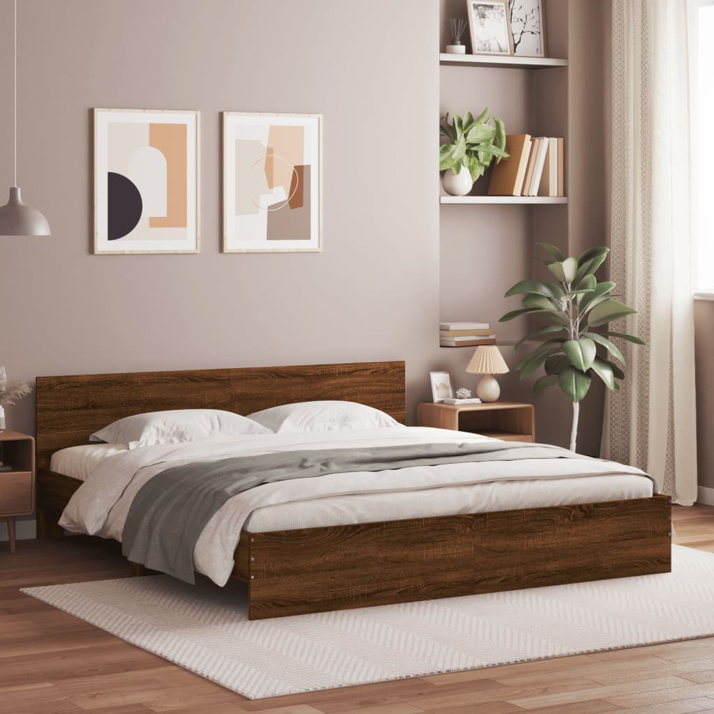 barna tölgy ágykeret fejtámlával és LED-del 200 x 200 cm