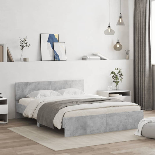 betonszürke ágykeret fejtámlával és LED-del 160 x 200 cm