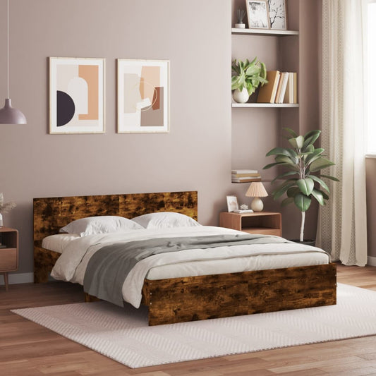 füstös tölgy színű ágykeret fejtámlával és LED-del 160 x 200 cm