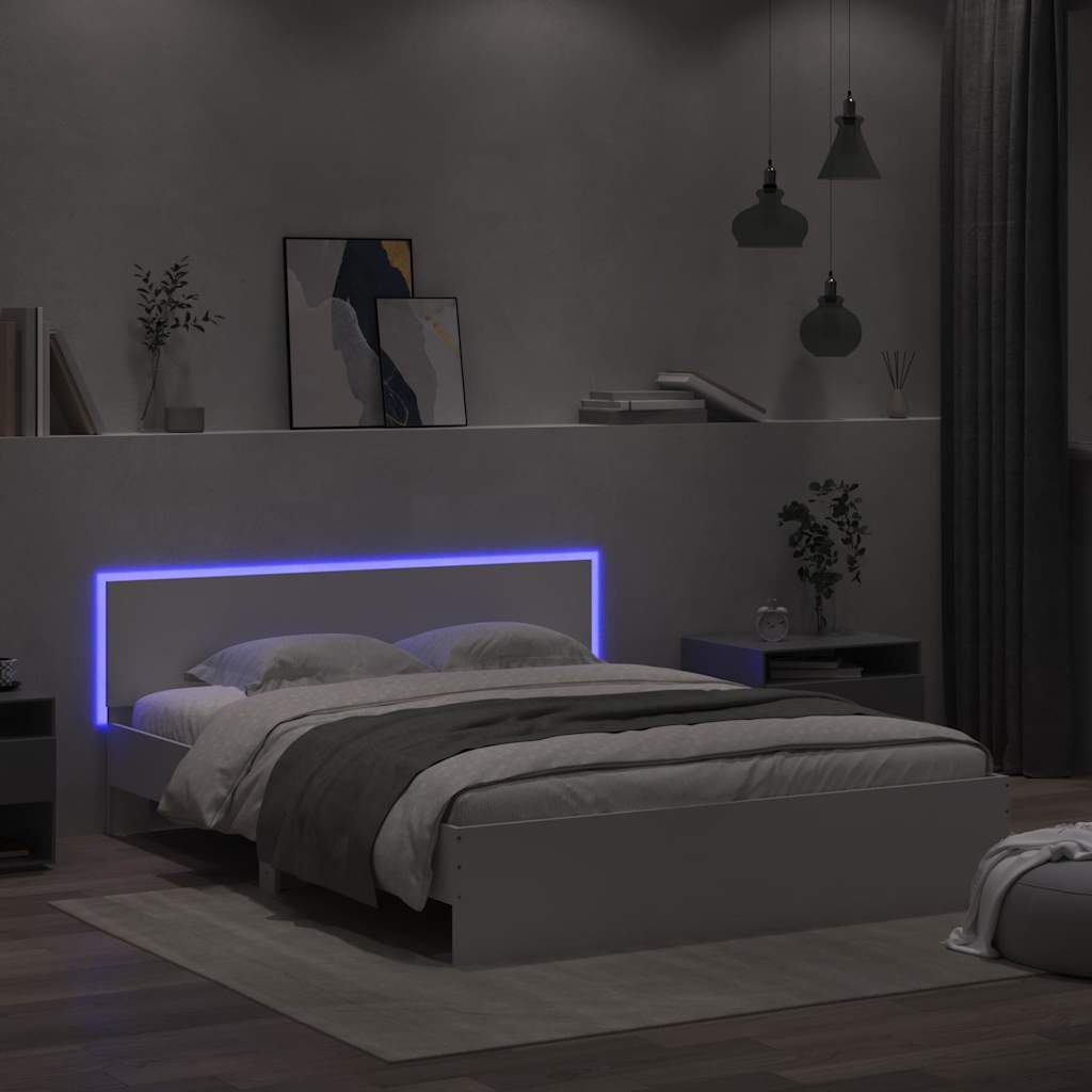 fehér ágykeret fejtámlával és LED-del 150 x 200 cm