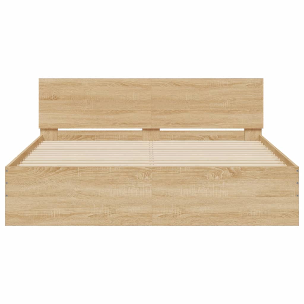 sonoma tölgy színű ágykeret fejtámlával és LED-del 150x200 cm