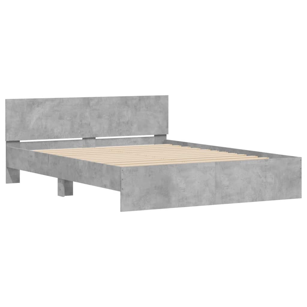 betonszürke ágykeret fejtámlával és LED-del 150x200 cm