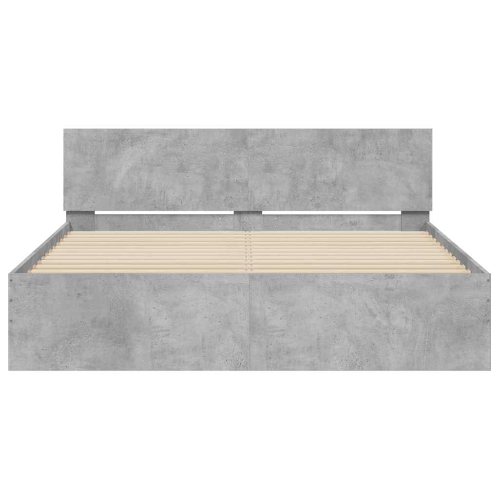 betonszürke ágykeret fejtámlával és LED-del 150x200 cm