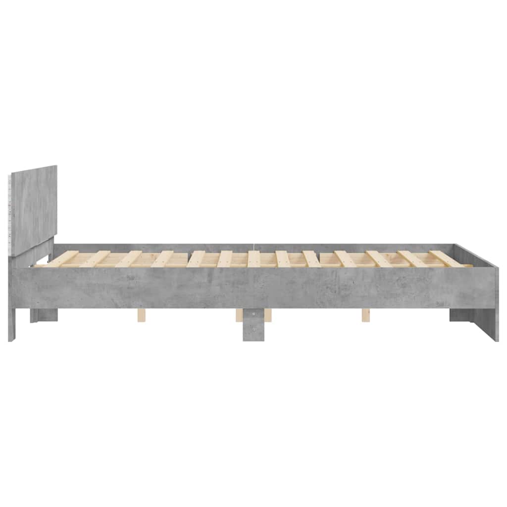 betonszürke ágykeret fejtámlával és LED-del 150x200 cm