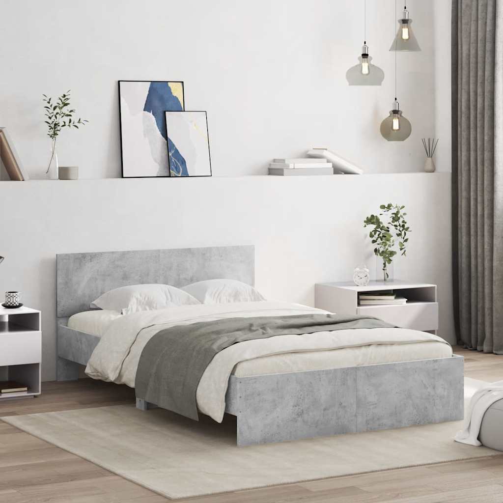 betonszürke ágykeret fejtámlával és LED-del 120x200 cm