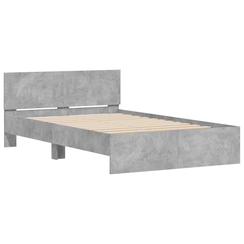 betonszürke ágykeret fejtámlával és LED-del 120x200 cm