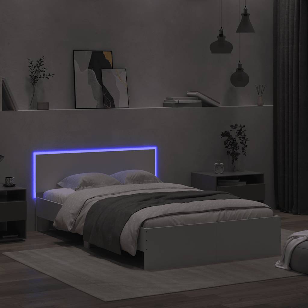 fehér ágykeret fejtámlával és LED-del 140 x 190 cm
