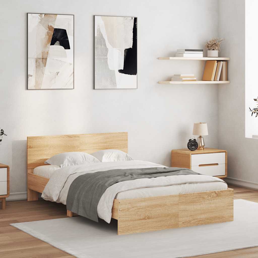sonoma tölgy színű ágykeret fejtámlával és LED-del 140x190 cm