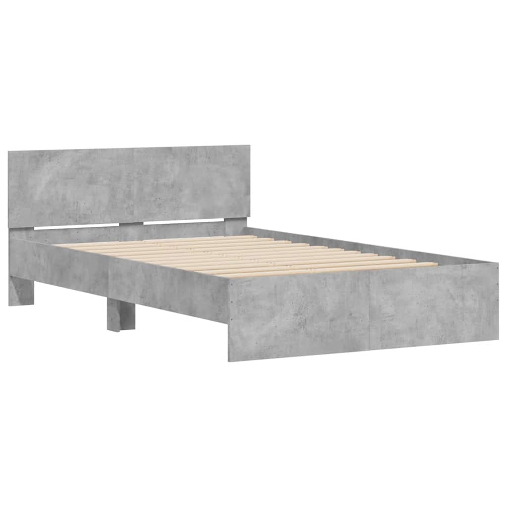 betonszürke ágykeret fejtámlával és LED-del 140x190 cm