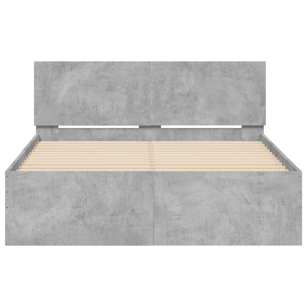 betonszürke ágykeret fejtámlával és LED-del 140x190 cm