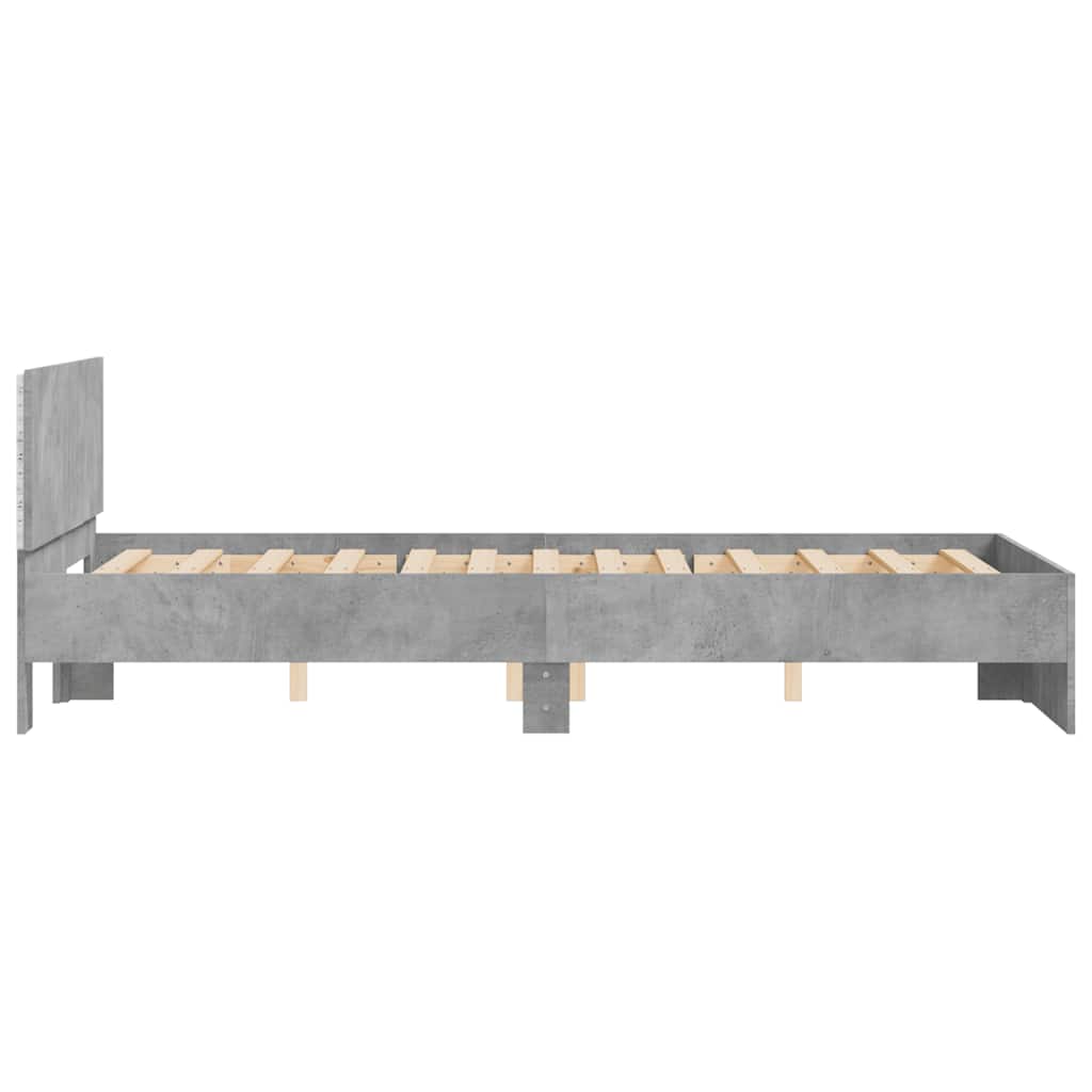 betonszürke ágykeret fejtámlával és LED-del 140x190 cm