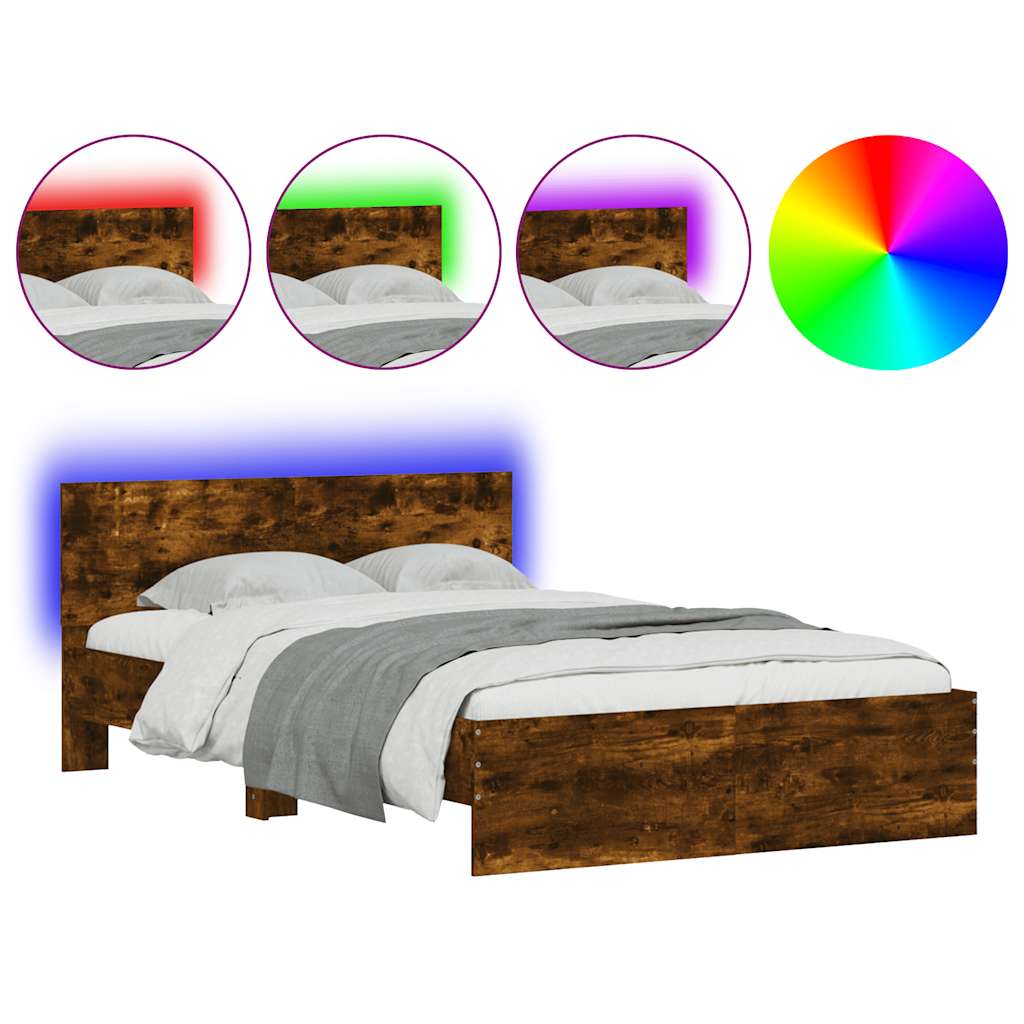 füstös tölgy színű ágykeret fejtámlával és LED-del 140x190 cm