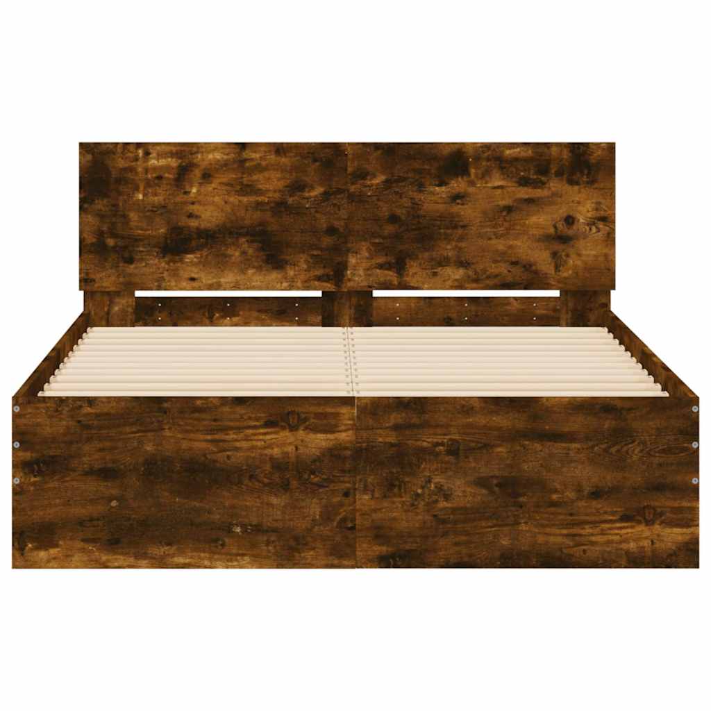 füstös tölgy színű ágykeret fejtámlával és LED-del 140x190 cm