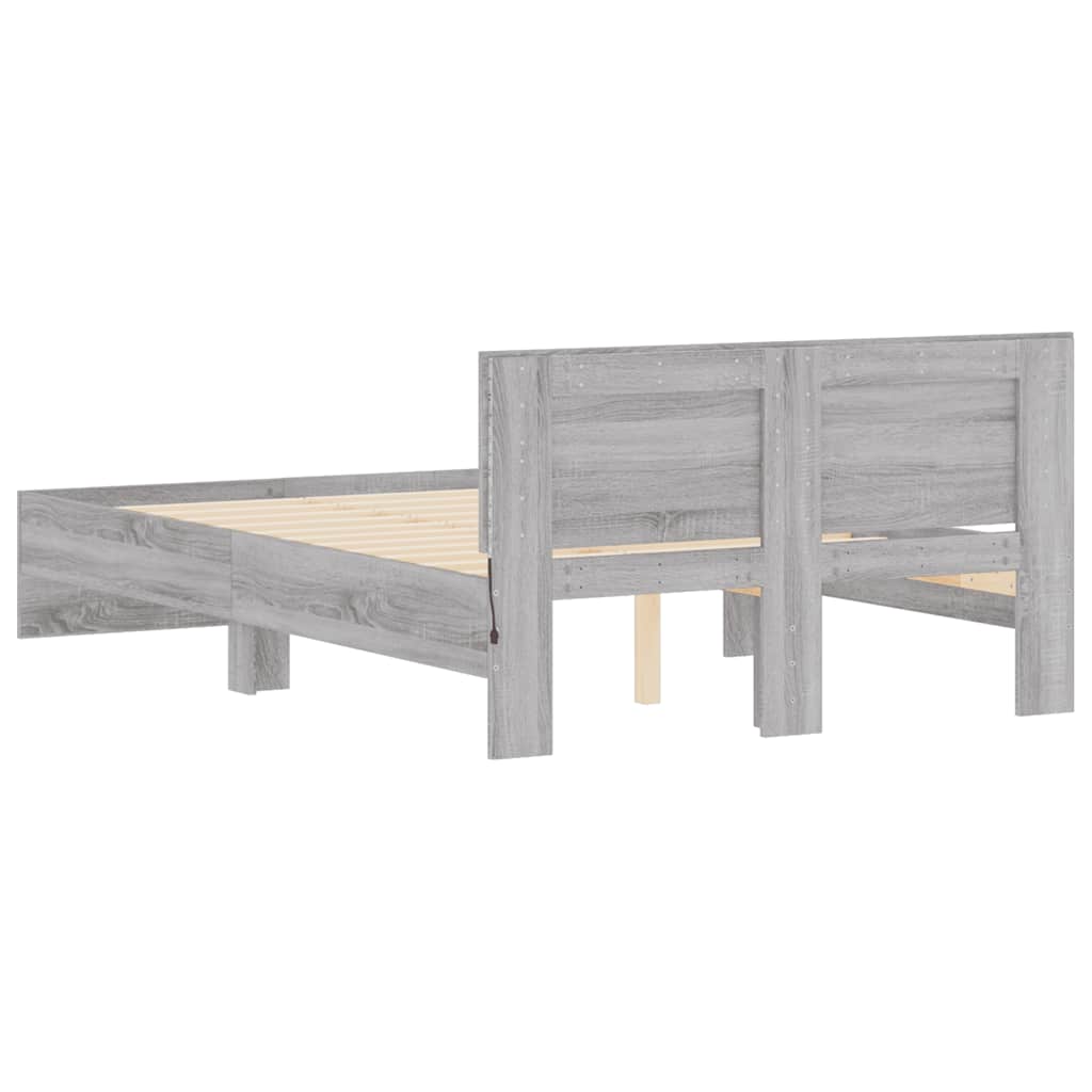 szürke sonoma színű ágykeret fejtámlával és LED-del 140x190 cm