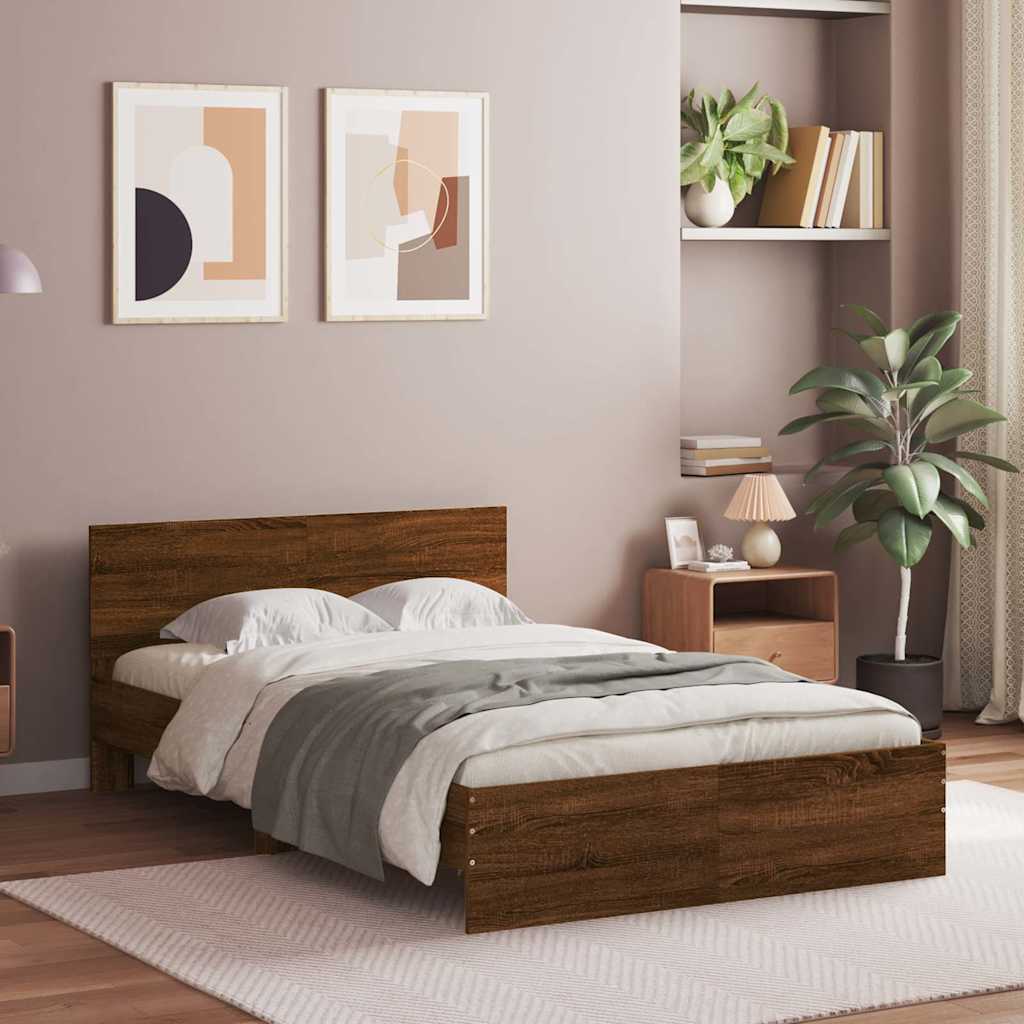 barna tölgy színű ágykeret fejtámlával és LED-del 140x190 cm