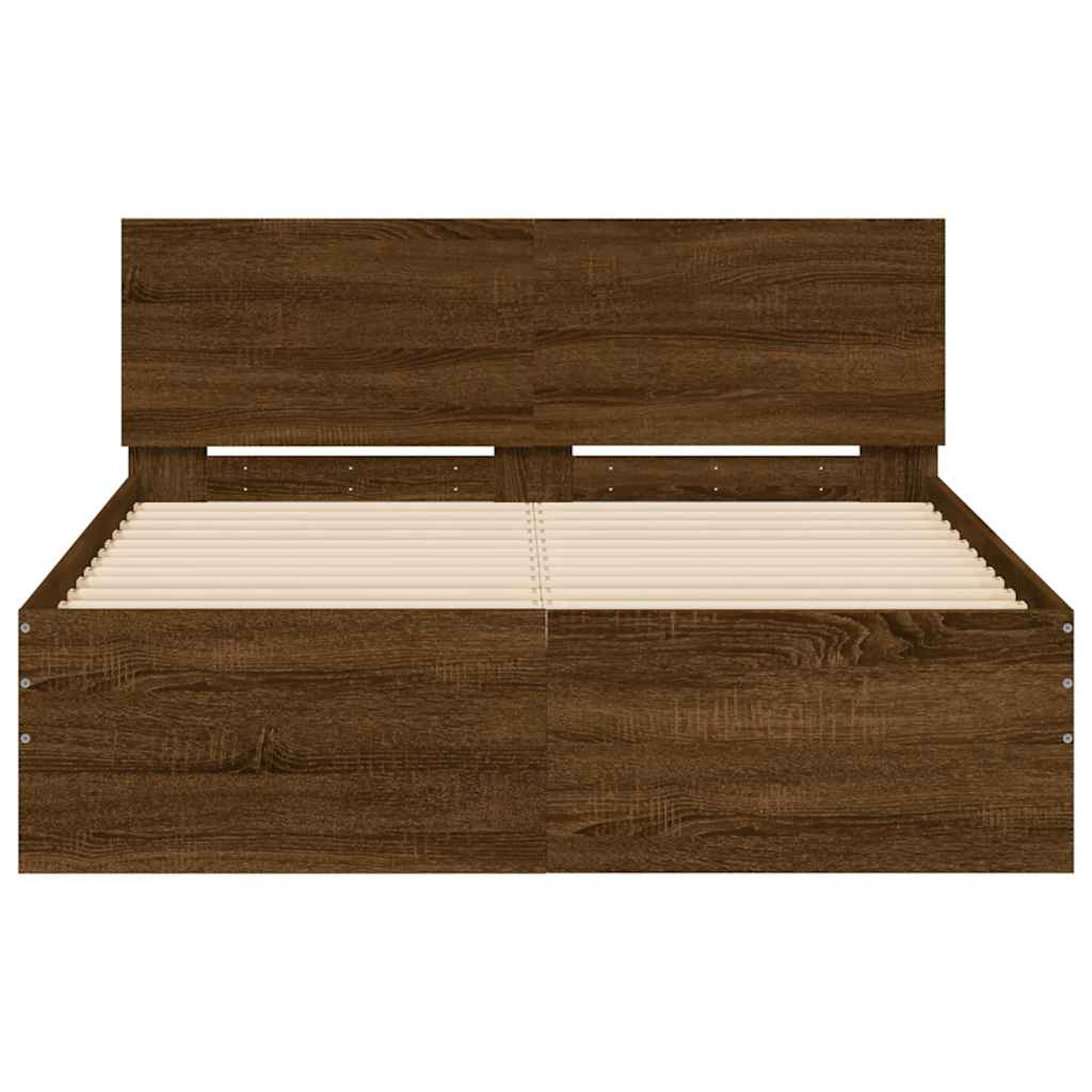 barna tölgy színű ágykeret fejtámlával és LED-del 140x190 cm