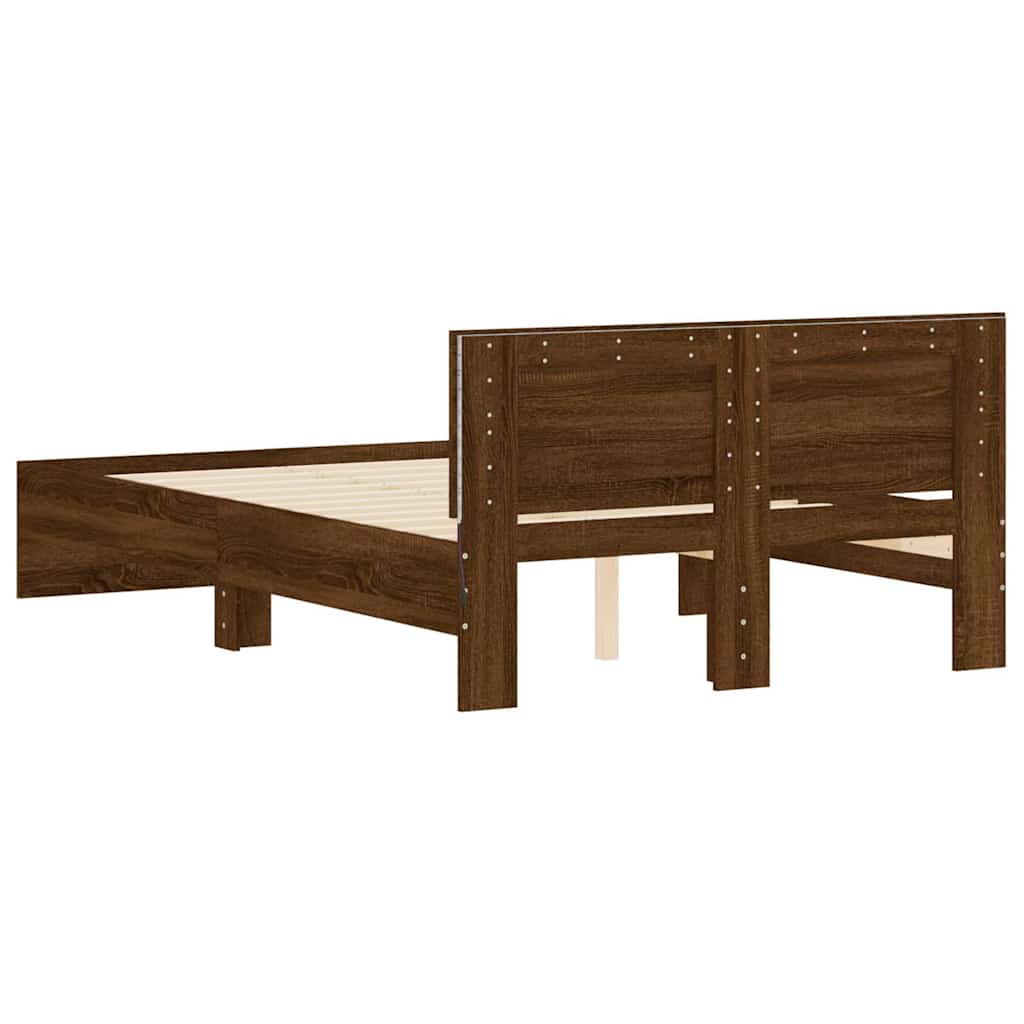 barna tölgy színű ágykeret fejtámlával és LED-del 140x190 cm