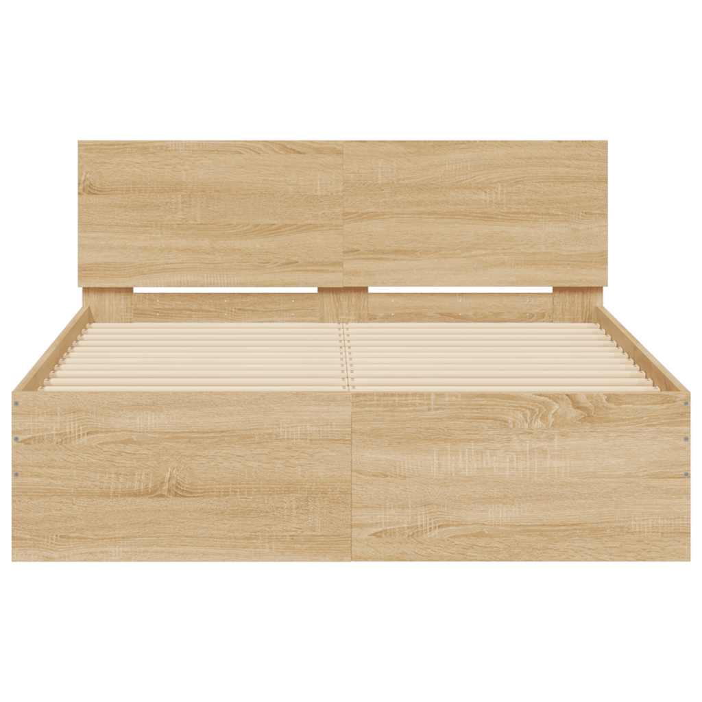 sonoma tölgy színű ágykeret fejtámlával és LED-del 135x190 cm