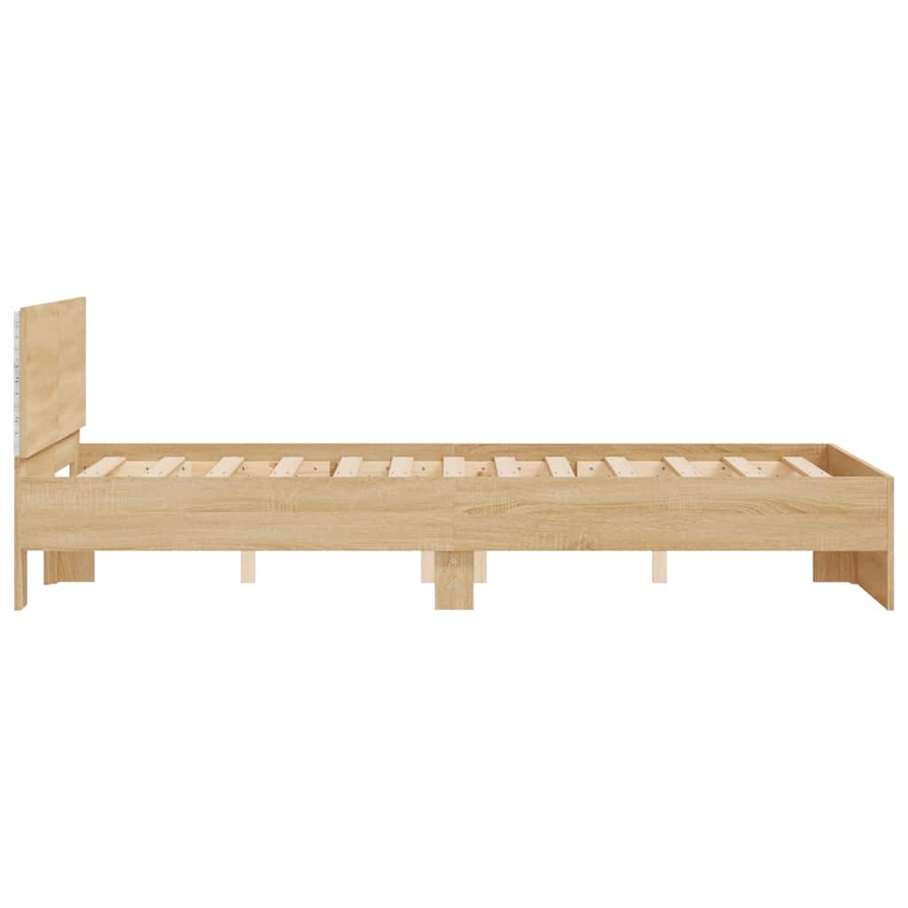 sonoma tölgy színű ágykeret fejtámlával és LED-del 135x190 cm