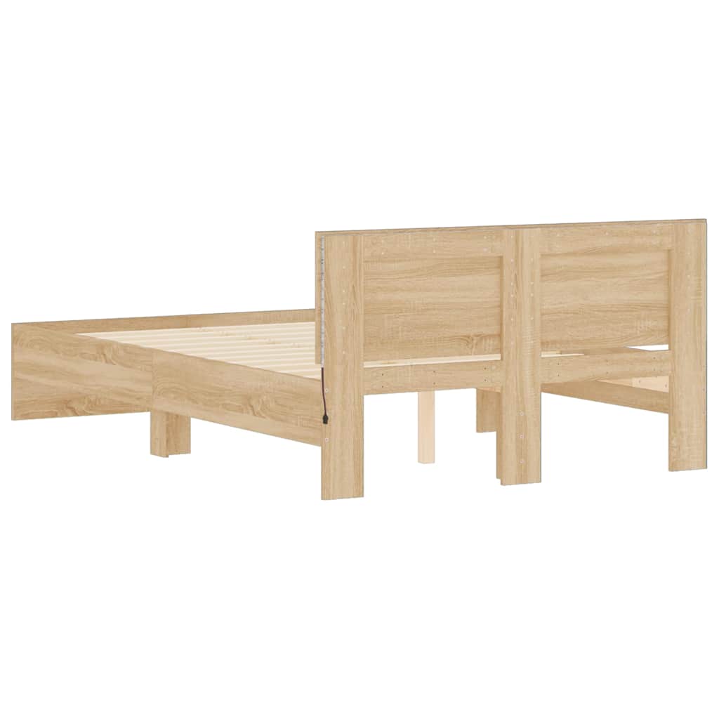 sonoma tölgy színű ágykeret fejtámlával és LED-del 135x190 cm