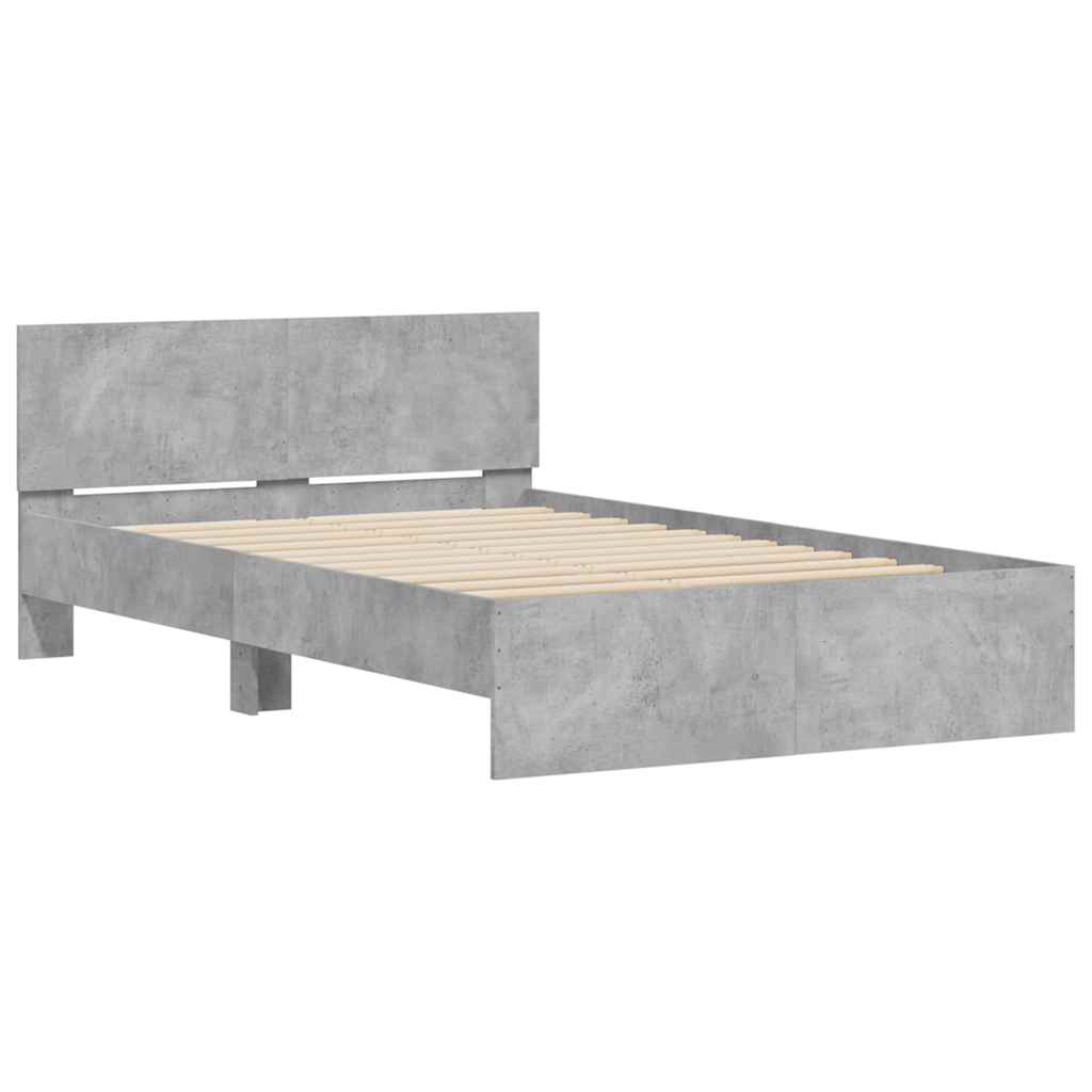 betonszürke ágykeret fejtámlával és LED-del 135x190 cm