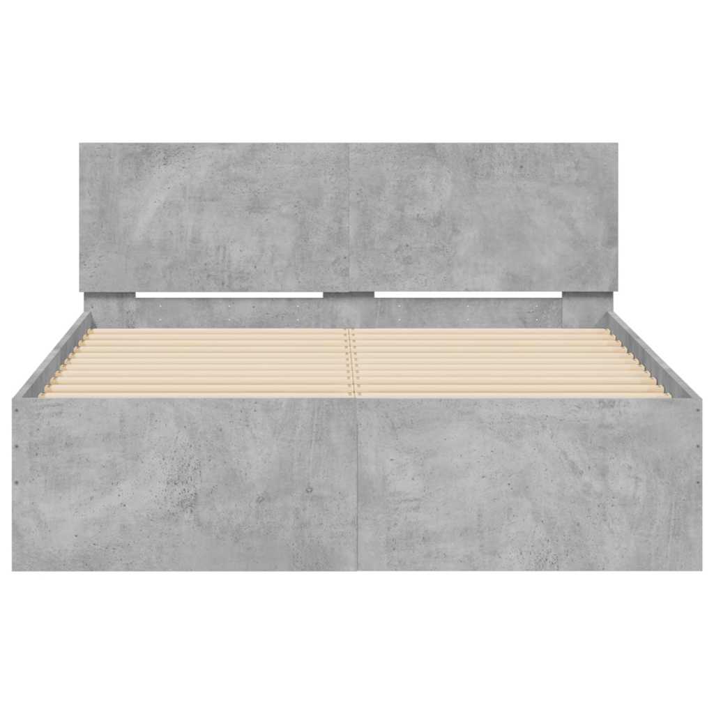 betonszürke ágykeret fejtámlával és LED-del 135x190 cm